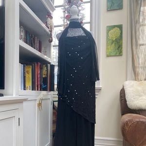Venus Black Strapless Sequin Jumpsuit with Scarf